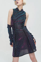 Robe courte sans manches pour femme avec col Cheongsam style chinois multicolore punk
